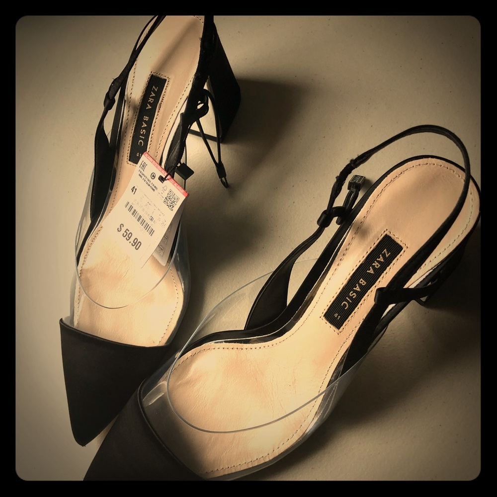 Cap toe sling back pumps.